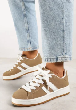 Ciemnobeżowe Sneakersy Ozdobione Motywem Pasków Flortewi