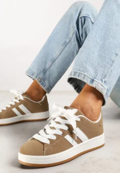 Ciemnobeżowe Sneakersy Ozdobione Motywem Pasków Flortewi