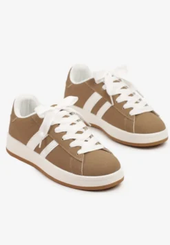 Ciemnobeżowe Sneakersy Ozdobione Motywem Pasków Flortewi