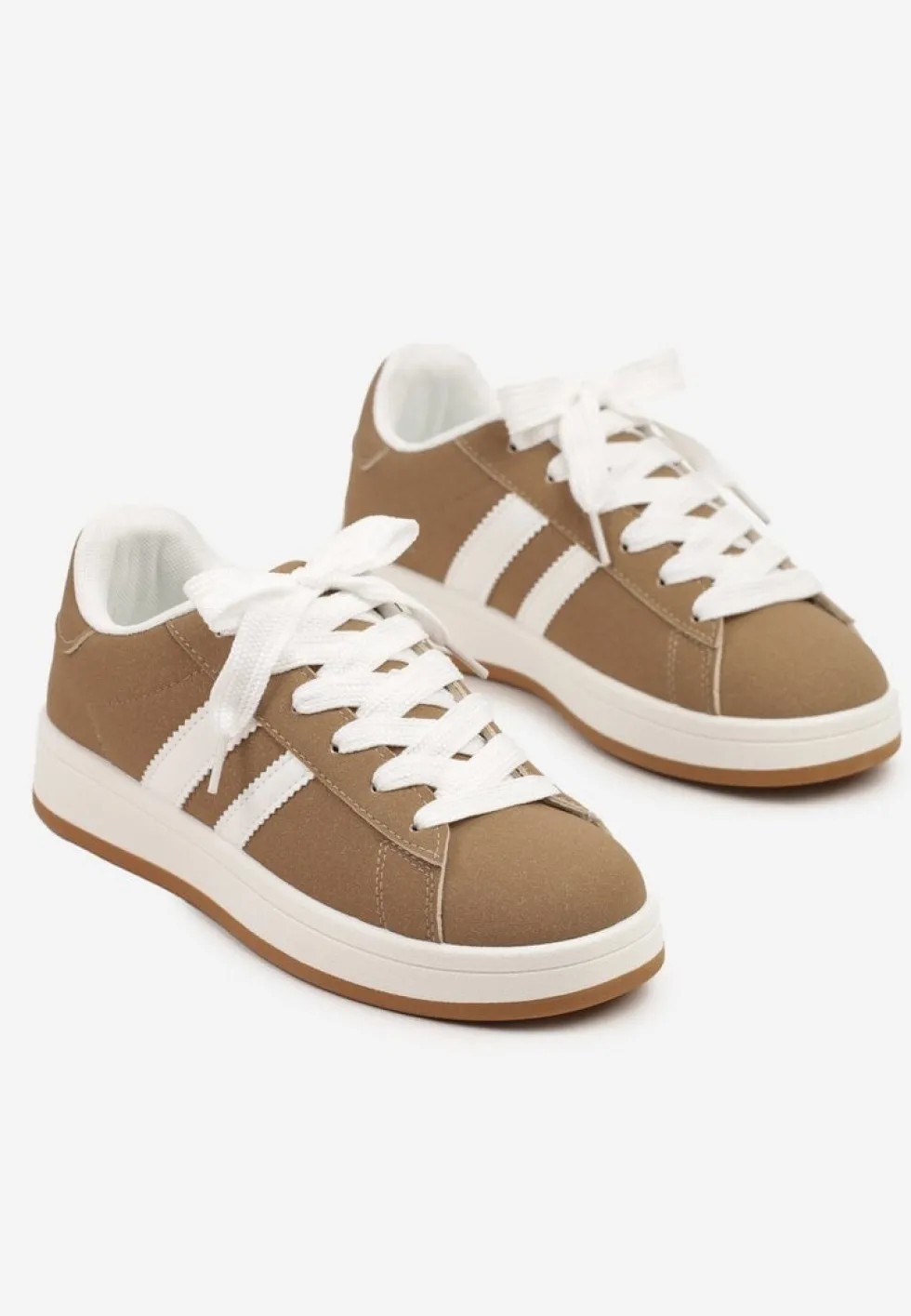 Ciemnobeżowe Sneakersy Ozdobione Motywem Pasków Flortewi