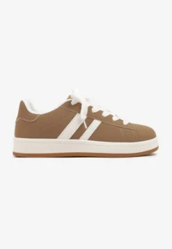 Ciemnobeżowe Sneakersy Ozdobione Motywem Pasków Flortewi