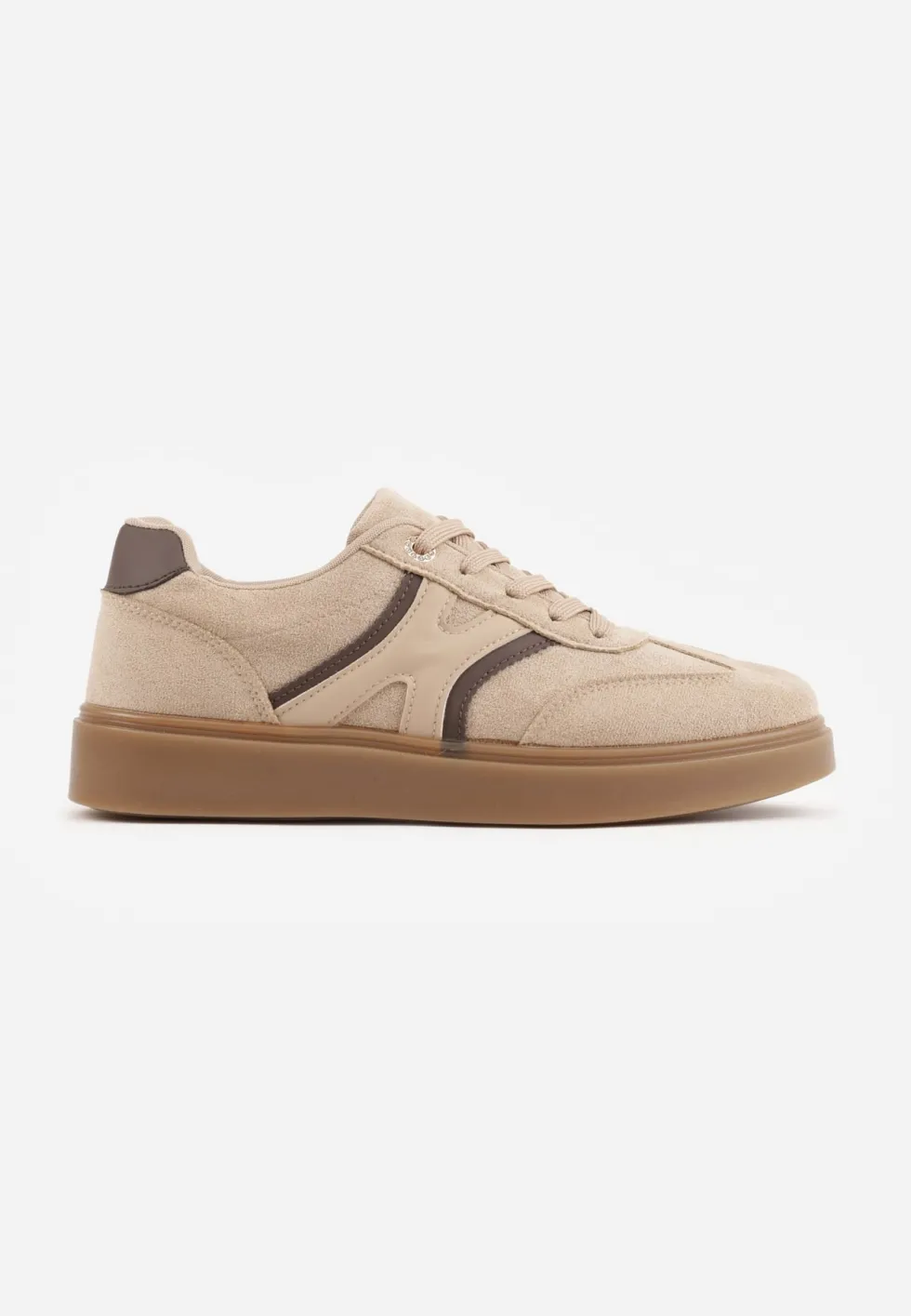 Ciemnobeżowe Sneakersy przed Kostkę z Ozdobnymi Detalami Emmasta