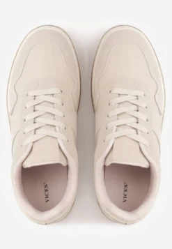Ciemnobeżowe Sneakersy VICES w Stylu Basic ze Wstawkami z Imitacji Nubuku Akila