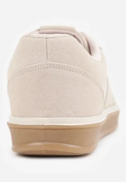 Ciemnobeżowe Sneakersy VICES w Stylu Basic ze Wstawkami z Imitacji Nubuku Akila