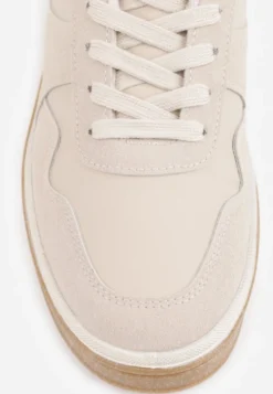 Ciemnobeżowe Sneakersy VICES w Stylu Basic ze Wstawkami z Imitacji Nubuku Akila