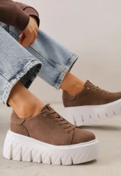 Ciemnobeżowe Sneakersy VICES na Platformie Typu Chunky Tassi
