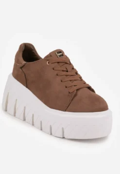 Ciemnobeżowe Sneakersy VICES na Platformie Typu Chunky Tassi