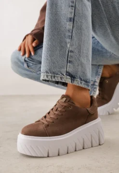 Ciemnobeżowe Sneakersy VICES na Platformie Typu Chunky Tassi