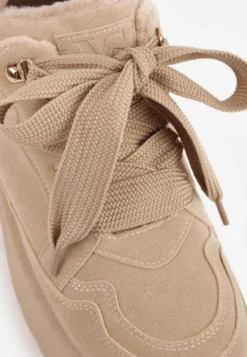Ciemnobeżowe Sneakersy Vices na Platformie Obszyte Futerkiem Naleris