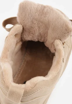 Ciemnobeżowe Sneakersy Vices na Platformie Obszyte Futerkiem Naleris