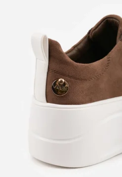 Ciemnobeżowe Sneakersy VICES na Platformie z Metaliczną Aplikacją i Napisem Beli