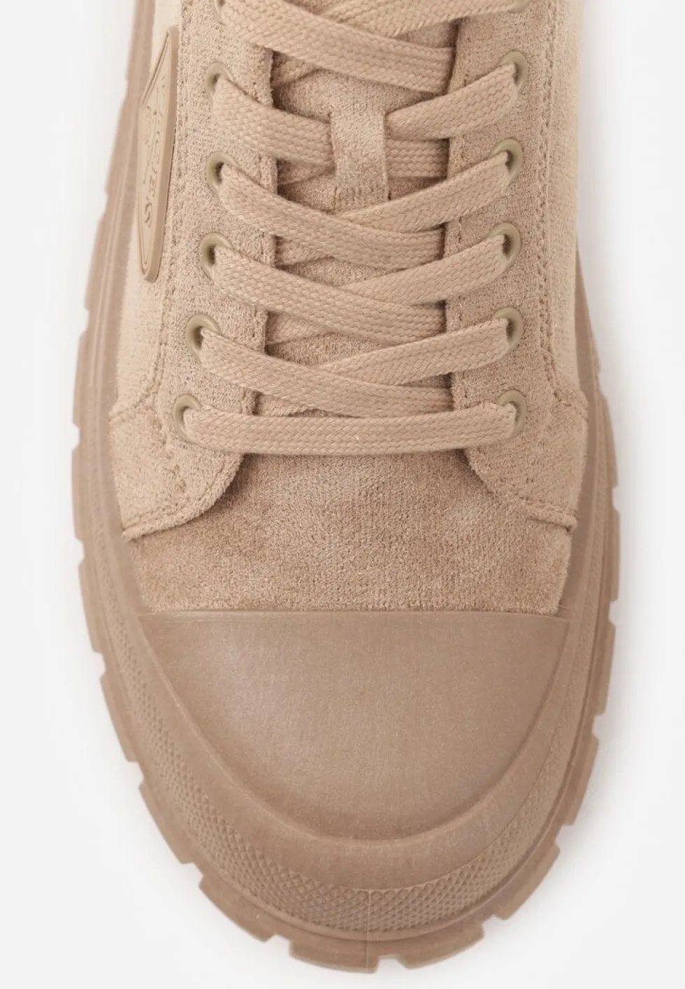 Ciemnobeżowe Sneakersy Vices na Platformie z Ozdobą i Napisem Leawen