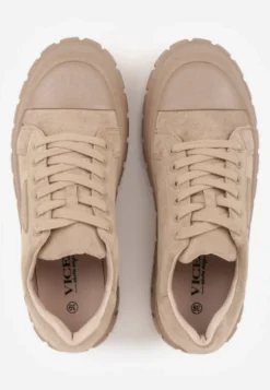 Ciemnobeżowe Sneakersy Vices na Platformie z Ozdobą i Napisem Leawen
