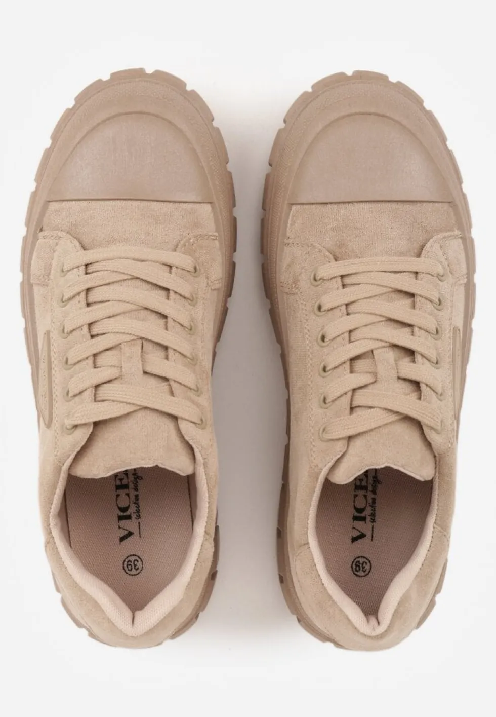 Ciemnobeżowe Sneakersy Vices na Platformie z Ozdobą i Napisem Leawen