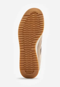 Ciemnobeżowe Sneakersy w Stylu Retro z Panelami z Imitacji Zamszu i Przeszyciami na Cholewce Scarfia