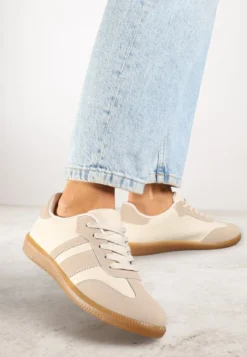 Ciemnobeżowe Sneakersy w Stylu Tenisówek z Paskami Danareth