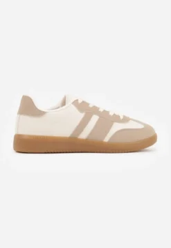 Ciemnobeżowe Sneakersy w Stylu Tenisówek z Paskami Danareth