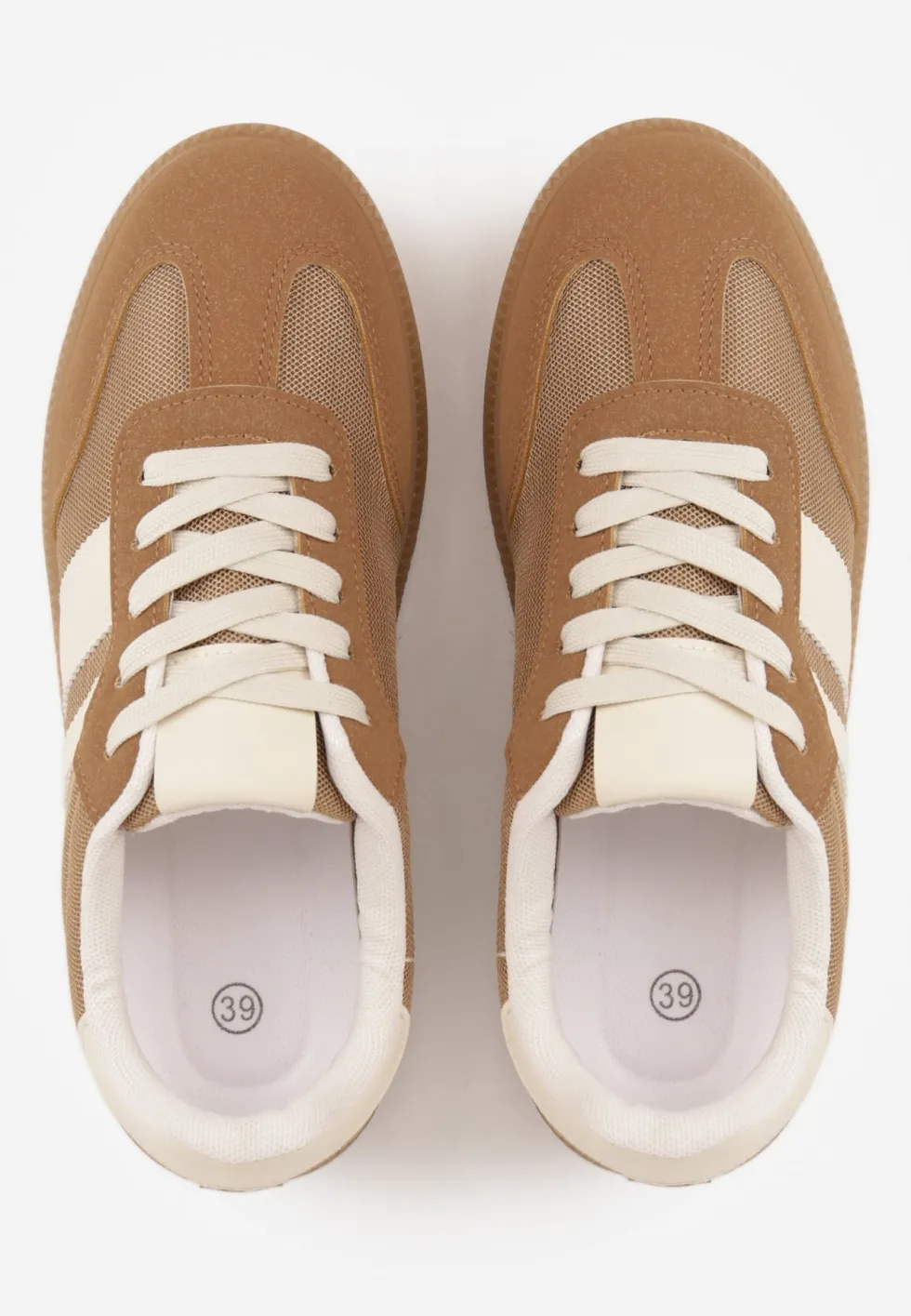 Ciemnobeżowe Sneakersy w Stylu Tenisówek Ozdobione Paskami Jenaniela