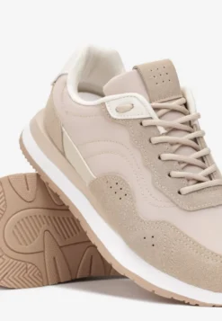Ciemnobeżowe Sneakersy Zdobione Wstawkami z Imitacji Skóry Fayela