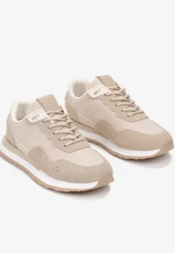 Ciemnobeżowe Sneakersy Zdobione Wstawkami z Imitacji Skóry Fayela