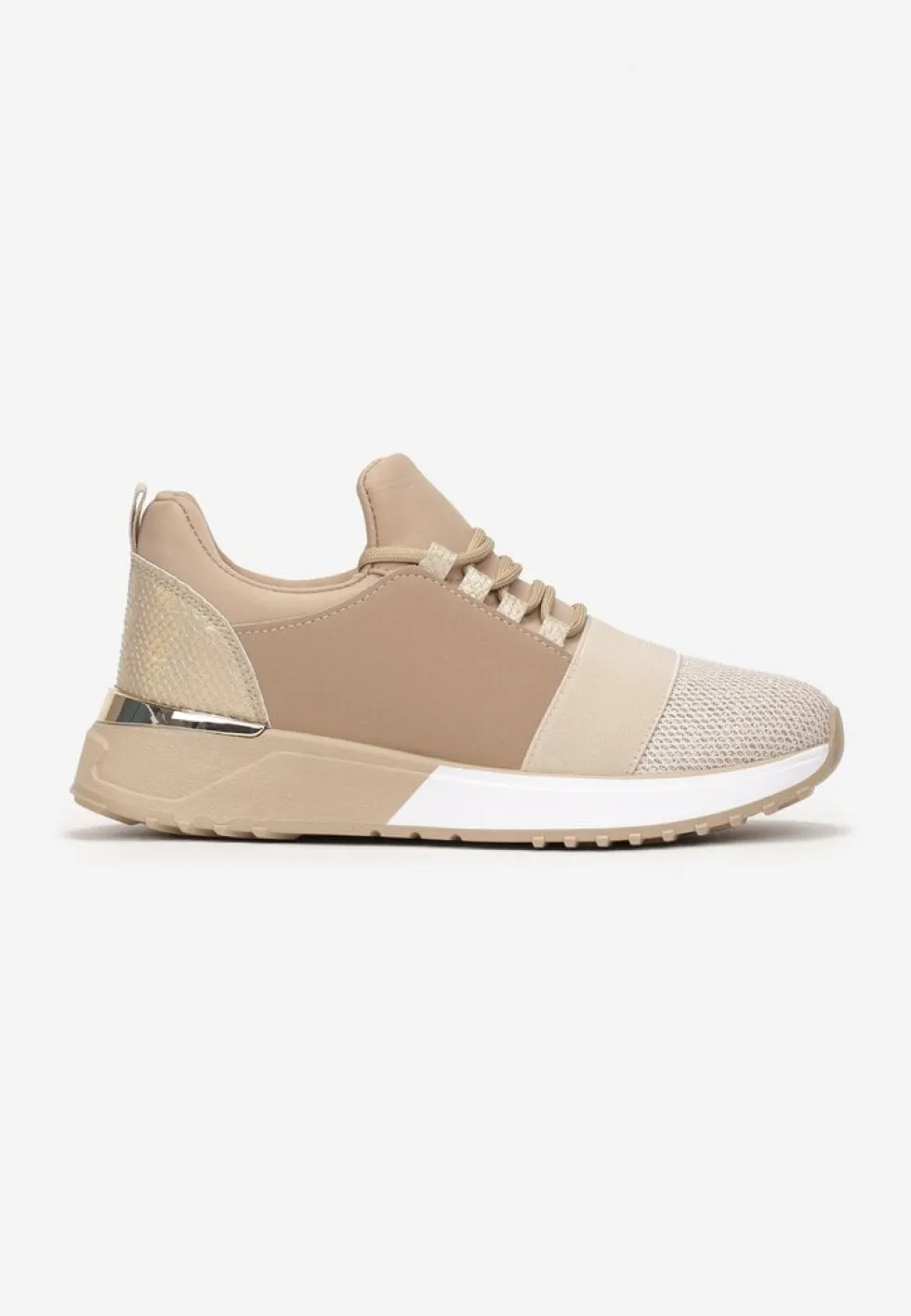 Ciemnobeżowe Sneakersy z Elastyczną Cholewką przed Kostkę i Brokatem Dalapa