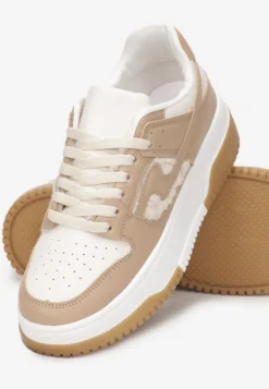 Ciemnobeżowe Sneakersy z Imitacji Skóry ze Wstawkami z Futerka Vaelisa