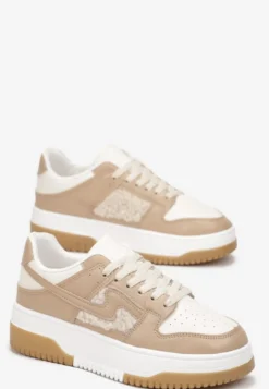 Ciemnobeżowe Sneakersy z Imitacji Skóry ze Wstawkami z Futerka Vaelisa