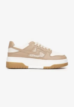 Ciemnobeżowe Sneakersy z Imitacji Skóry ze Wstawkami z Futerka Vaelisa