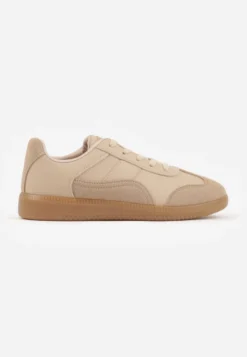 Ciemnobeżowe Sneakersy z Ozdobnymi Przeszyciami przed Kostkę Redala