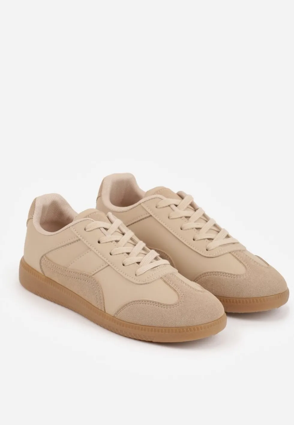 Ciemnobeżowe Sneakersy z Ozdobnymi Przeszyciami przed Kostkę Redala