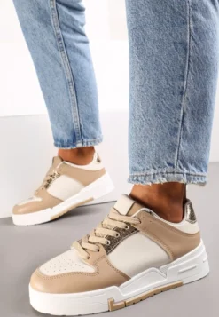 Ciemnobeżowe Sneakersy z Ozdobnymi Wstawkami Jeffeed