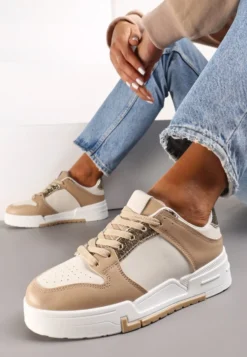 Ciemnobeżowe Sneakersy z Ozdobnymi Wstawkami Jeffeed