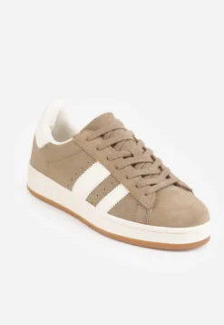 Ciemnobeżowe Sneakersy z Paskami po Bokach Zefirau