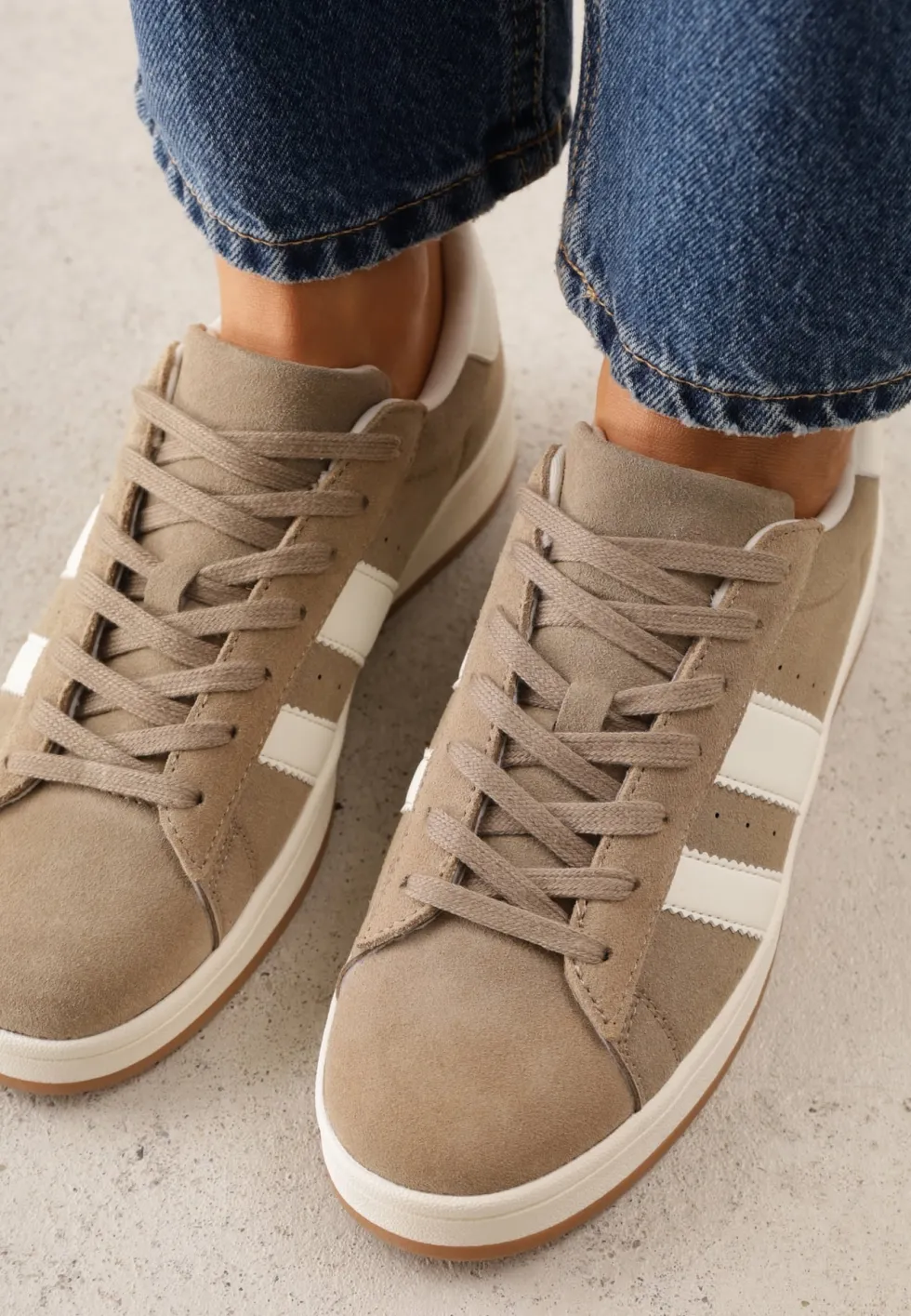 Ciemnobeżowe Sneakersy z Paskami po Bokach Zefirau