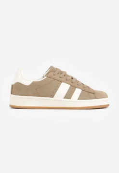 Ciemnobeżowe Sneakersy z Paskami po Bokach Zefirau