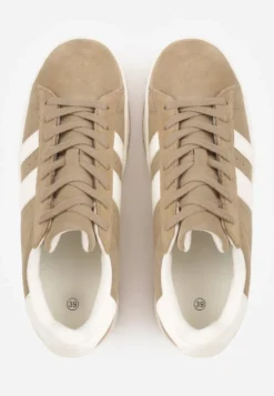 Ciemnobeżowe Sneakersy z Paskami po Bokach Zefirau
