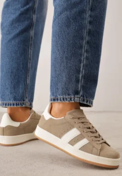 Ciemnobeżowe Sneakersy z Paskami po Bokach Zefirau