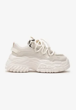 Ciemnobeżowe Sneakersy z Podwójnymi Sznurówkami i Tłoczoną Platformą Luppoa