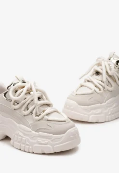Ciemnobeżowe Sneakersy z Podwójnymi Sznurówkami i Tłoczoną Platformą Luppoa
