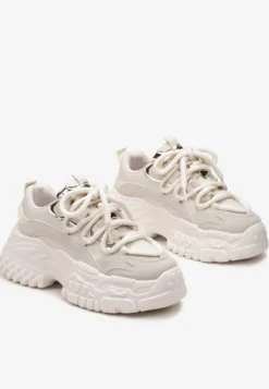 Ciemnobeżowe Sneakersy z Podwójnymi Sznurówkami i Tłoczoną Platformą Luppoa