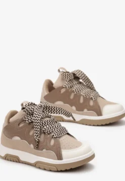 Ciemnobeżowe Sneakersy z Szerokimi Sznurówkami Nolita