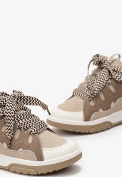 Ciemnobeżowe Sneakersy z Szerokimi Sznurówkami Nolita