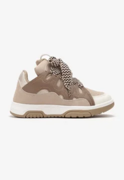 Ciemnobeżowe Sneakersy z Szerokimi Sznurówkami Nolita