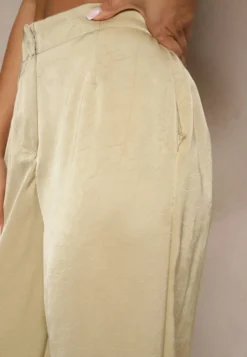 Ciemnobeżowe Spodnie High Waist o Eleganckim Fasonie z Prostą Nogawką Jenarwena