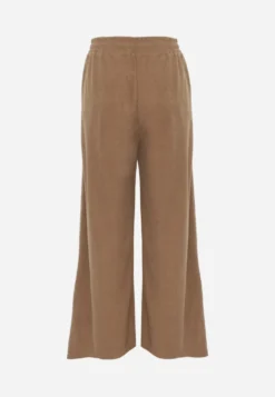 Ciemnobeżowe Spodnie o Szerokim Kroju High Waist z Wiązaniem w Pasie Ettianne