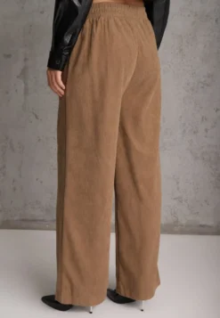 Ciemnobeżowe Spodnie o Szerokim Kroju High Waist z Wiązaniem w Pasie Ettianne