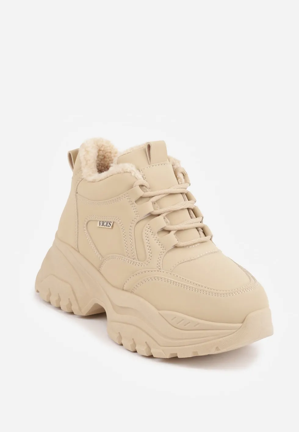 Ciemnobeżowe Streetwearowe Sneakersy Vices Chunky w Stylu Traperów na Platformie Leate