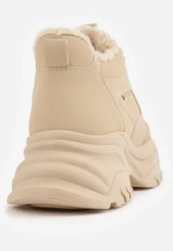 Ciemnobeżowe Streetwearowe Sneakersy Vices Chunky w Stylu Traperów na Platformie Leate