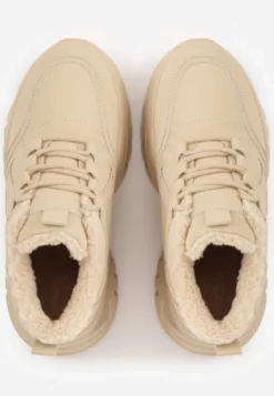 Ciemnobeżowe Streetwearowe Sneakersy Vices Chunky w Stylu Traperów na Platformie Leate