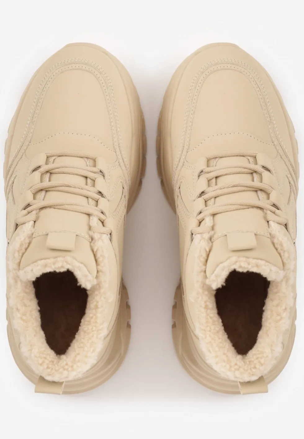 Ciemnobeżowe Streetwearowe Sneakersy Vices Chunky w Stylu Traperów na Platformie Leate